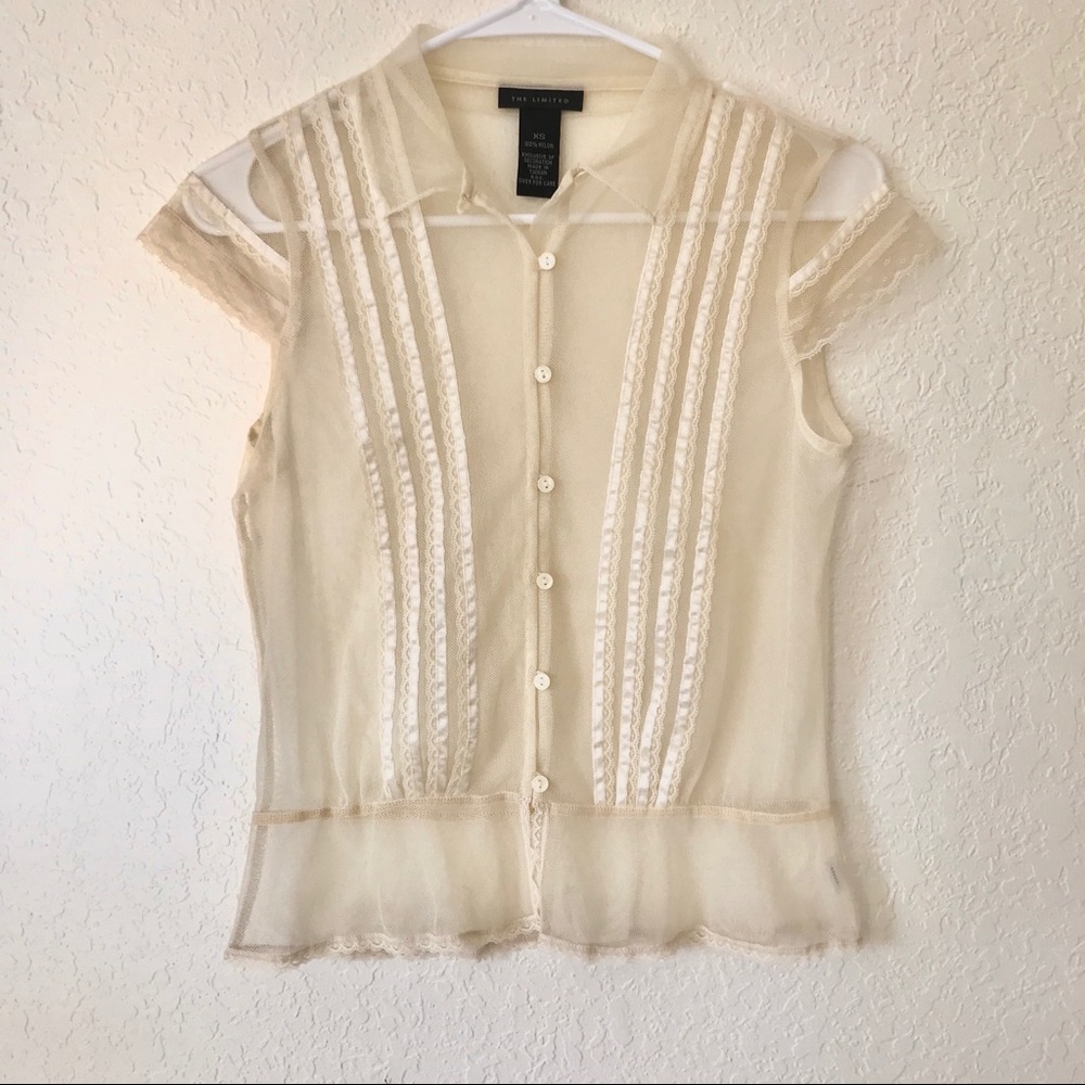 The Limited Beige Lace Button Top